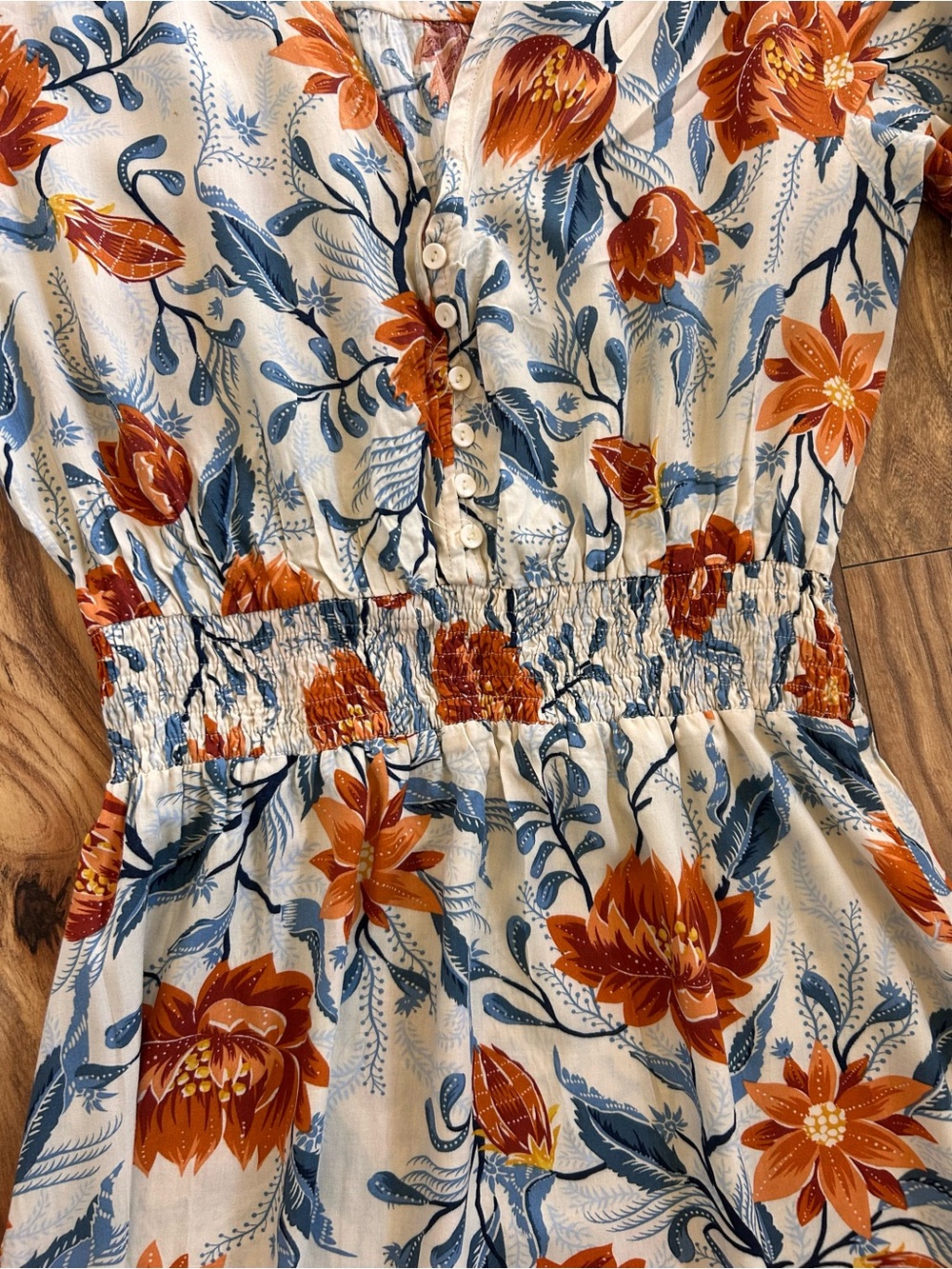 Anthropologie Abel the Label Maxi Dress Floral Sz Large Orange and Blue Hi Low - Picture 3 of 10
